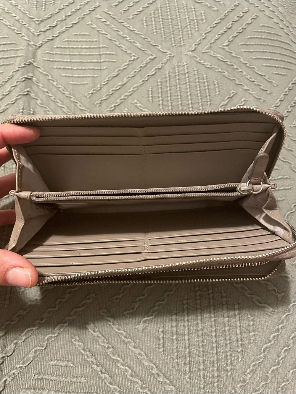 Coach Leather Zip Around Wallet in gray leather